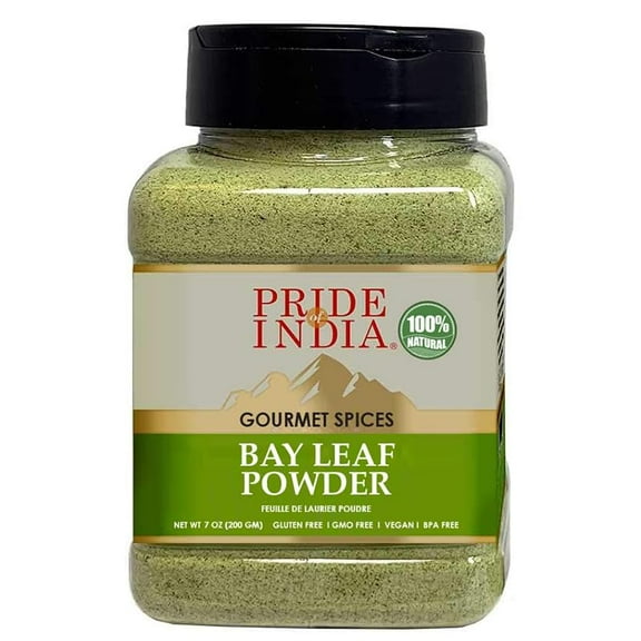 Pride of India - PACK of 6 - Bay Leaf Powder  Fresh & Authentic Bay Leaf Ground  Gourmet Spice  Good for Seasoning Stews/Soups/Tea  Easy to Store  7 oz. Medium Dual Sifter Jar