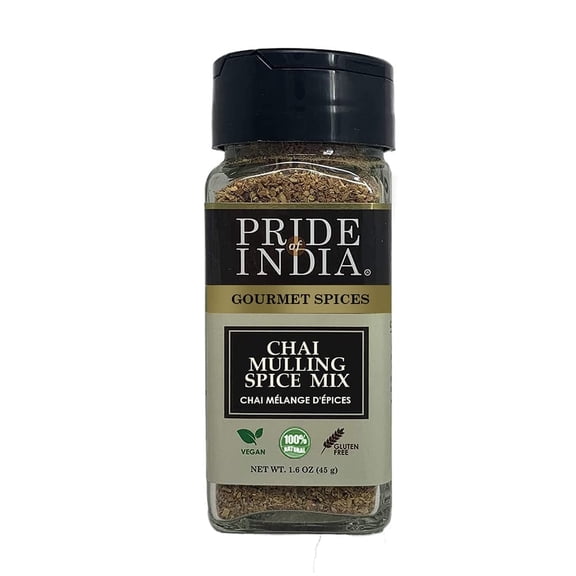 Pride of India - PACK of 6 - Chai Masala Mulling Spice Mix Gourmet Spice Mix for Teas & Coffee Caffeine Free Authentic Mulling Spice Blend 1.6 oz. Small Dual Sifter Bottle