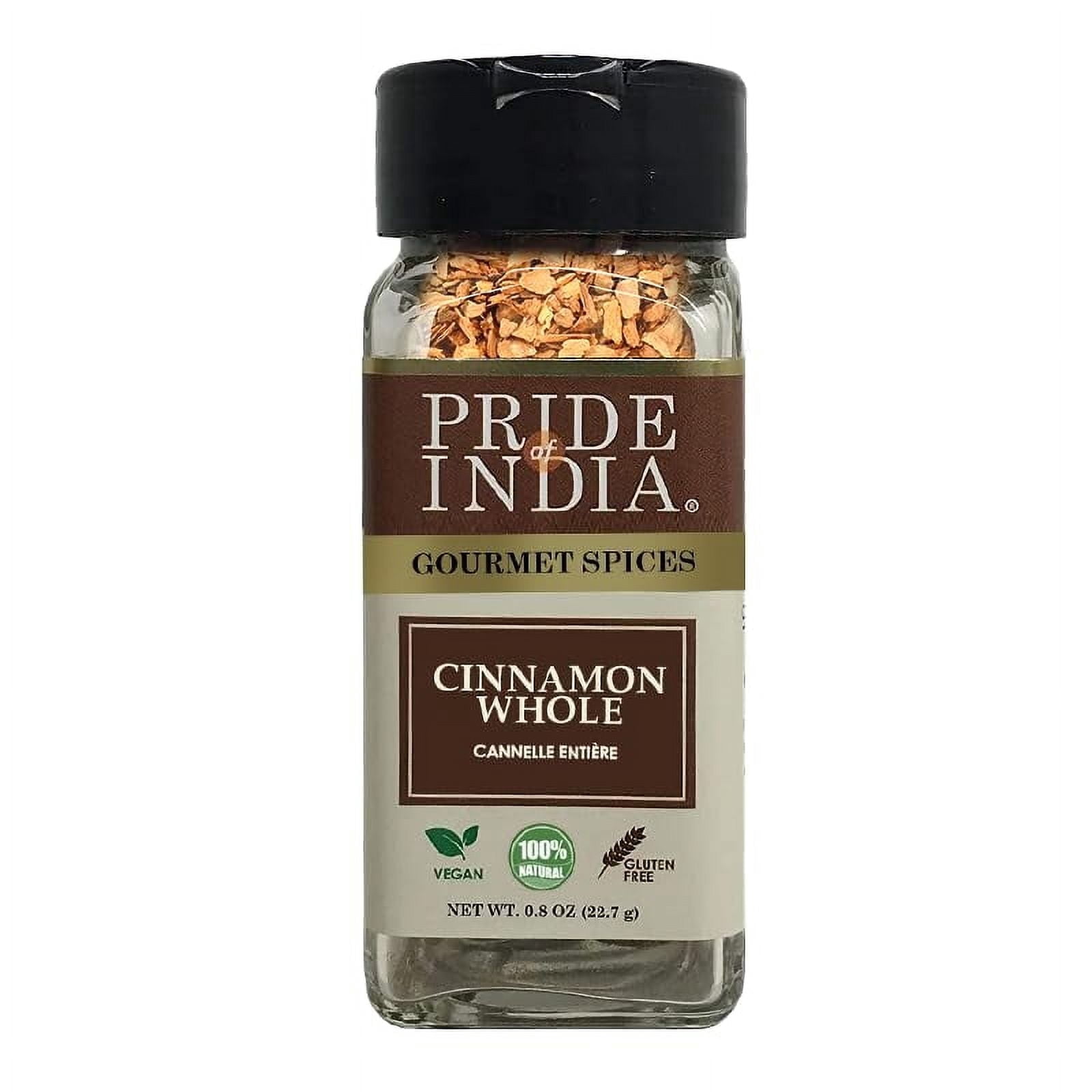 Pride of India - PACK of 6 - Cinnamon Bark Whole 0.8 oz (22.67 gm) Small Dual Sifter Bottle Freshly Sourced from India Gourmet Whole Spice Strong Aroma Perfect for Cooking & Baking Easy to Use