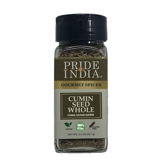 Pride of India - PACK of 6 - Cumin Seed Whole Gourmet Indian Spice Excellent for Culinary Uses Fresh and Quality Seeds Adds Flavor & Aroma Easy to Use 2 oz. Small Dual Sifter Bottle