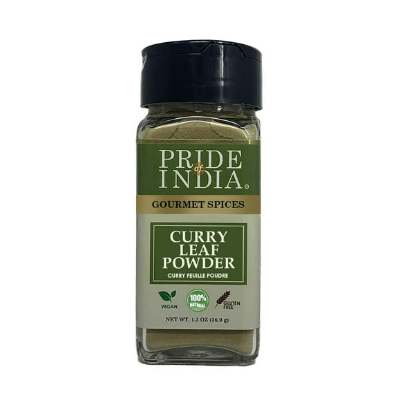 Pride of India - PACK of 6 - Curry Leaf Ground  Fresh Aroma/Distinct taste  No GMO/No Artificial Color  Traditional Indian Spice  Easy to Use  1.3 oz. Small Dual Sifter Bottle
