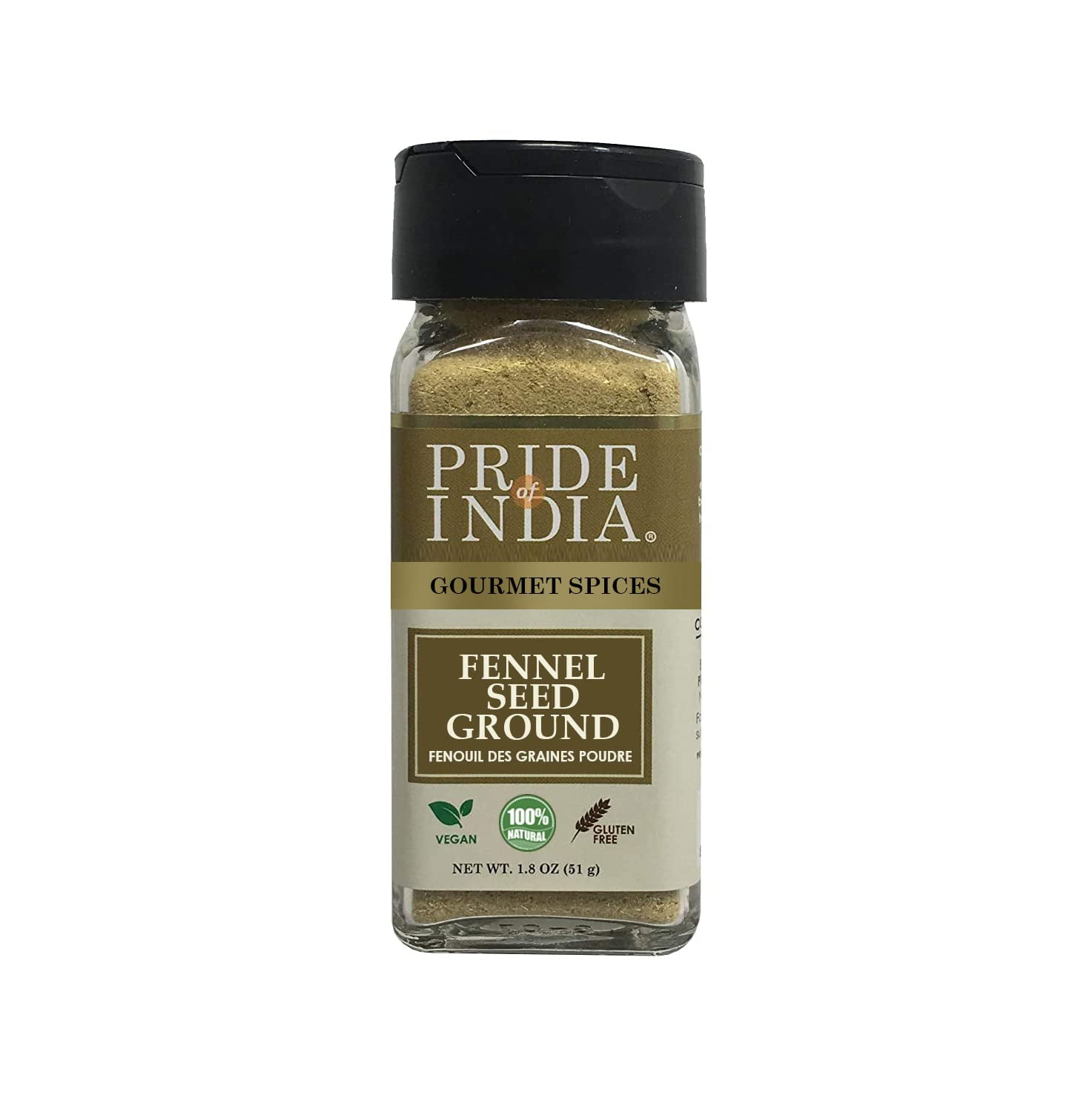 Pride of India - PACK of 6 - Fennel Seed Ground – Natural & Gourmet Spice – Perfect Addition to Tea/Drinks/Roast/Rubs/Bakes/ - Cooling Properties – Easy to Use – 1.8 oz. Small Dual Sifter Jar