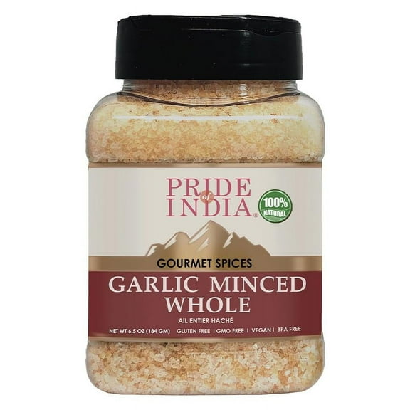 Pride Of India - PACK of 6 - Garlic Minced Whole 6.5 oz (184gm) | Made from whole, fresh garlic cloves to give finely grated uniform strips | Non-Bioengineered, Vegan, Gluten-Free