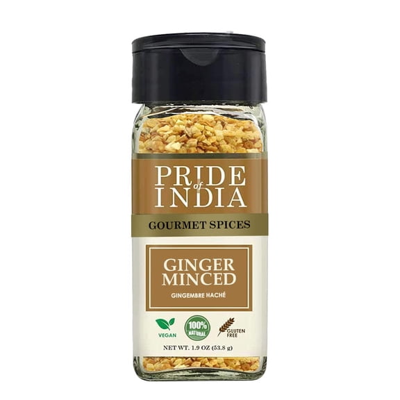 Pride of India - PACK of 6-Ginger Minced Whole Gourmet Spice Rich in Antioxidant Potent Flavor - Great for Adding Flavor to Stir Fries and Sauces Easy to Use 1.9 oz. Small Dual Sifter Bottle