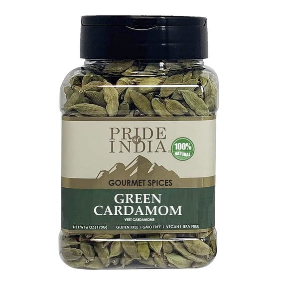 Pride of India - PACK of 6 - Green Cardamom Whole Gourmet & Aromatic Spice Flavoring agent for bakes/teas/drinks & more Full Bodied Green Pods 6 oz. Medium Dual Sifter Jar