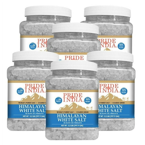 Pride of India - PACK of 6 - Himalayan White Salt Coarse Grind 2.2 lbs (997.90 gm) Enriched W/84+ Natural Minerals- Low Sodium- Mineral Rich Nutrition and Enhanced Taste Healthier Table Salt