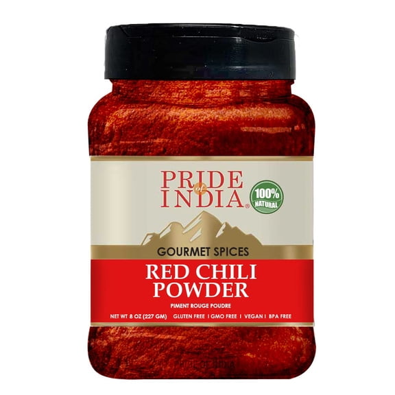 Pride Of India - PACK of 6 - Red Chili Ground Traditional Indian Spice Ideal for Gourmet & Savory Dishes Dishes GMO/Gluten Free Easy to Store - 8oz. Medium Dual Sifter Jar