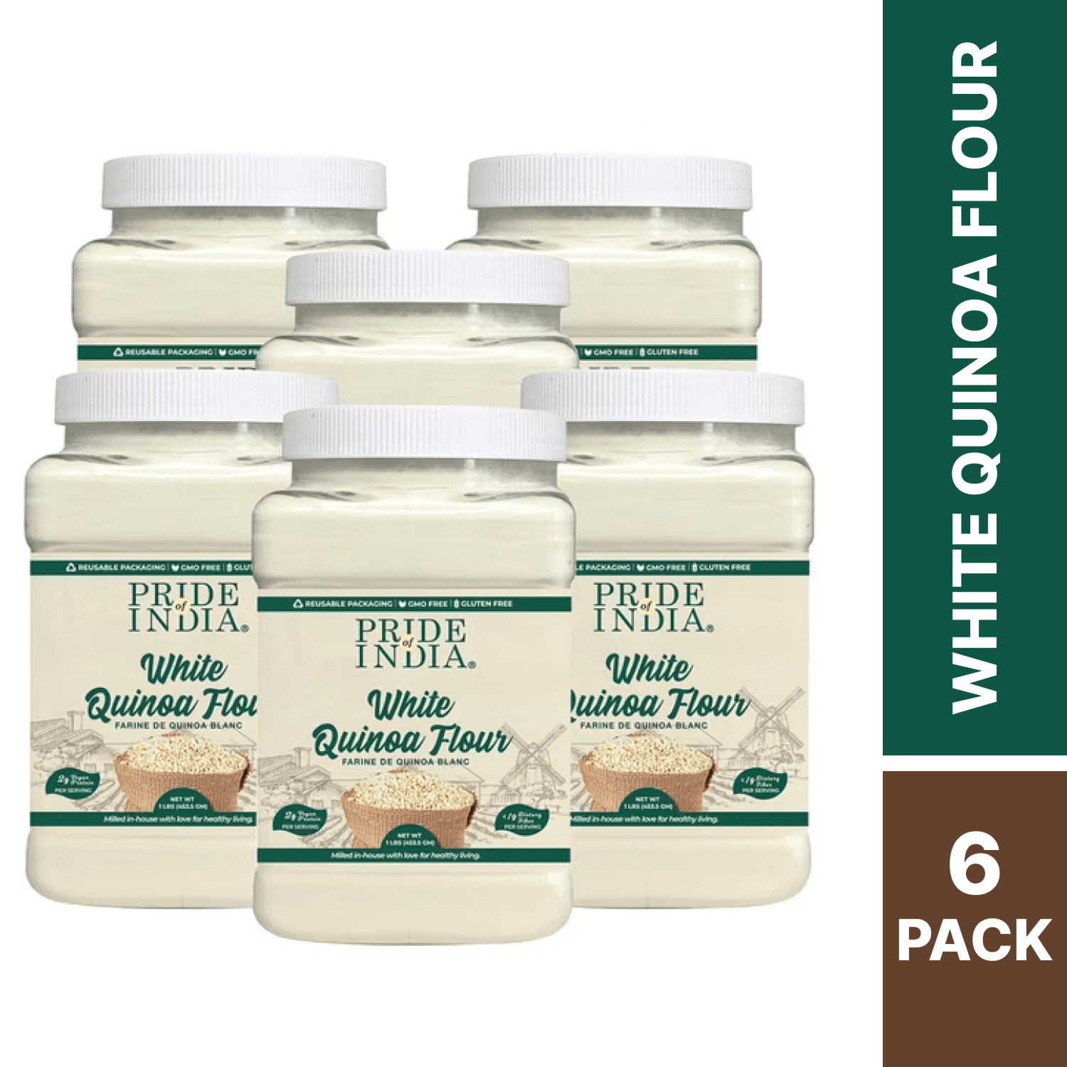 Pride of India - Pack of 6 -  Quinoa Flour for Baking & Cooking, 1 lb Jars, Vegan Gluten-free