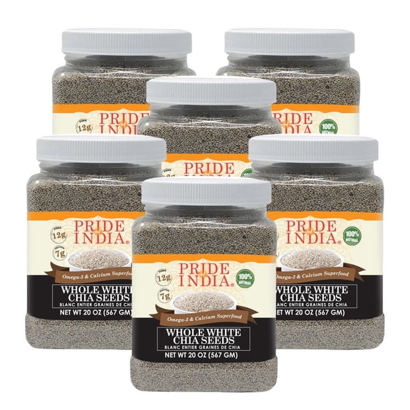 Pride of India - Pack of 6 - Whole White Chia Seeds, 1.25 lbs | Omega-3, Fiber Rich Superfood | Vegan, Gluten-Free