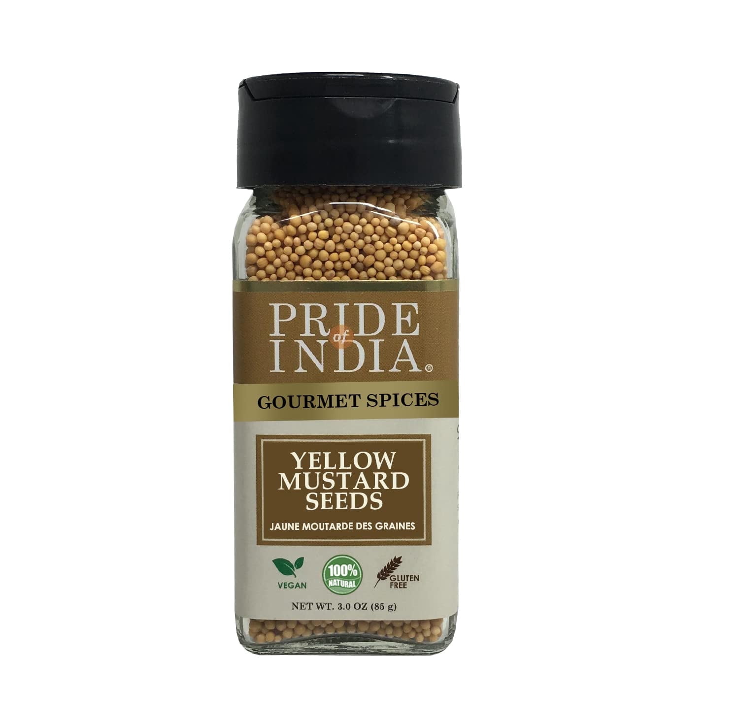 Pride of India - PACK of 6 - Yellow Mustard Seed Whole – Pungent & Aromatic – Gourmet Indian Spice – Add in Salads/Dressings/Chicken/Meat/Pickles – Easy to Use – 2.8 oz. Small Dual Sifter Bottle