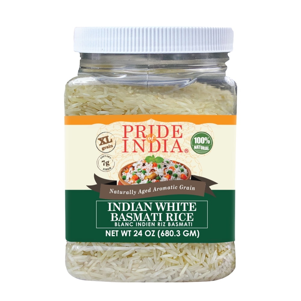 Pride Of India - Extra Long Indian Basmati Rice - Naturally Aged Aromatic Grain, 1.5 Pound Jar