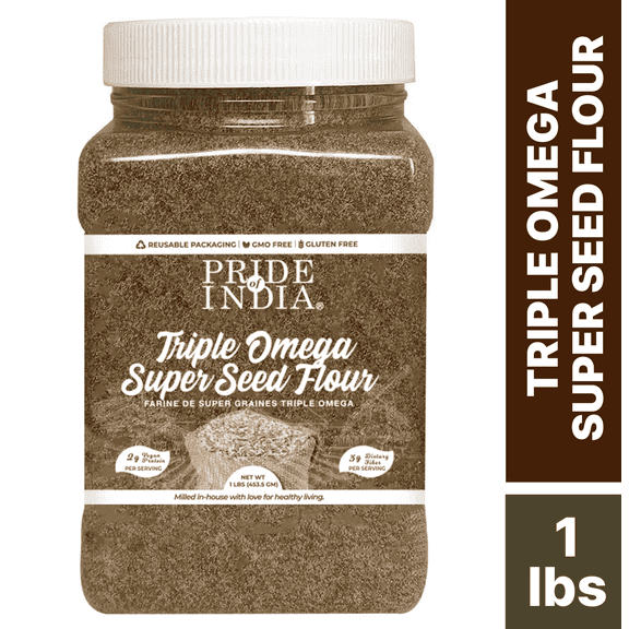 Pride Of India Triple Omega Super Seed Flour, Gluten Free Baking Blend, 1 Pound Jar