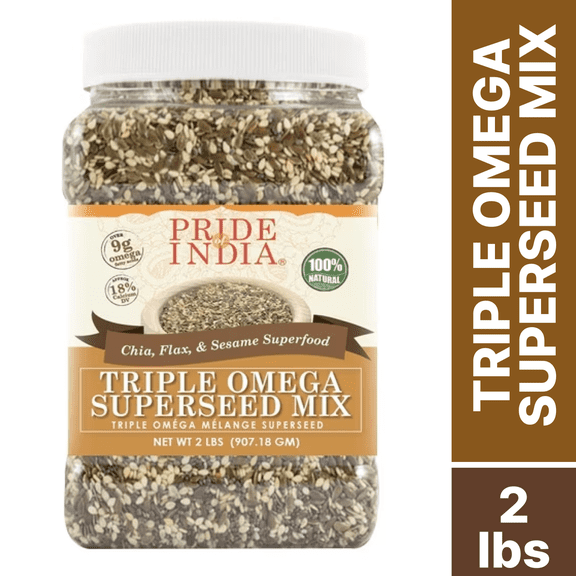 Pride of India Triple Omega Super Seed Mix, Chia, Flax and Sesame Seed Blend, 2 lbs