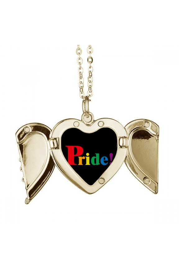 Pride LGBT Rainbow Art Deco Fashion Folded Wings Peach Heart Pendant Necklace