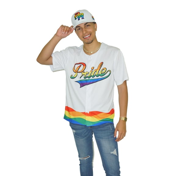 Pride LGBTQ, Rainbow Baseball Jersey, Pride Shirt, Gay Pride Month White Short Sleeve Sublimation Vneck