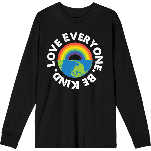 Pride Love Everyone Be Kind Adult Black Crew Neck Long Sleee Tee-3XL