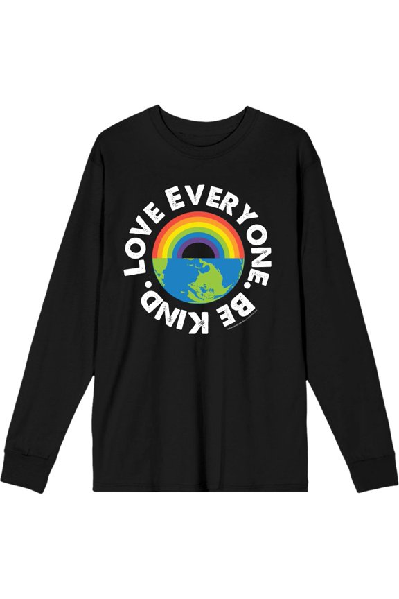Pride Love Everyone Be Kind Adult Black Crew Neck Long Sleeve Tee-Large