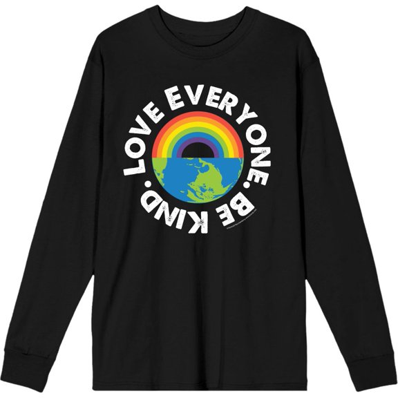 Pride Love Everyone Be Kind Adult Black Crew Neck Long Sleeve Tee-XXL