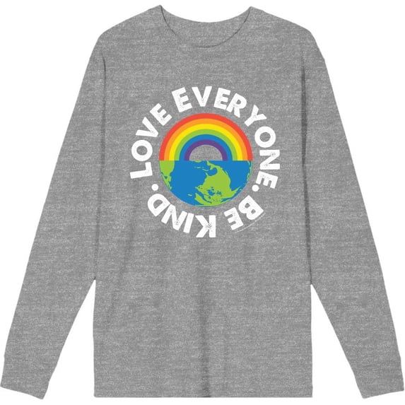 Pride Love Everyone Be Kind Adult Heather Gray Crew Neck Long Sleeve Tee-Medium
