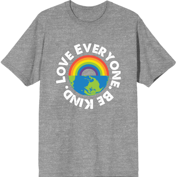 Pride Love Everyone Be Kind Adult Heather Gray Crew Neck Short Sleee Tee-3XL