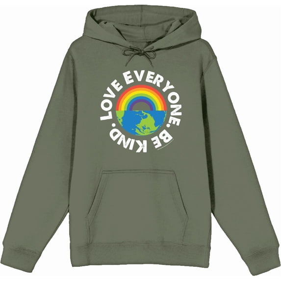 Pride Love Everyone Be Kind Adult Olive Long Sleeve Hoodie-Large