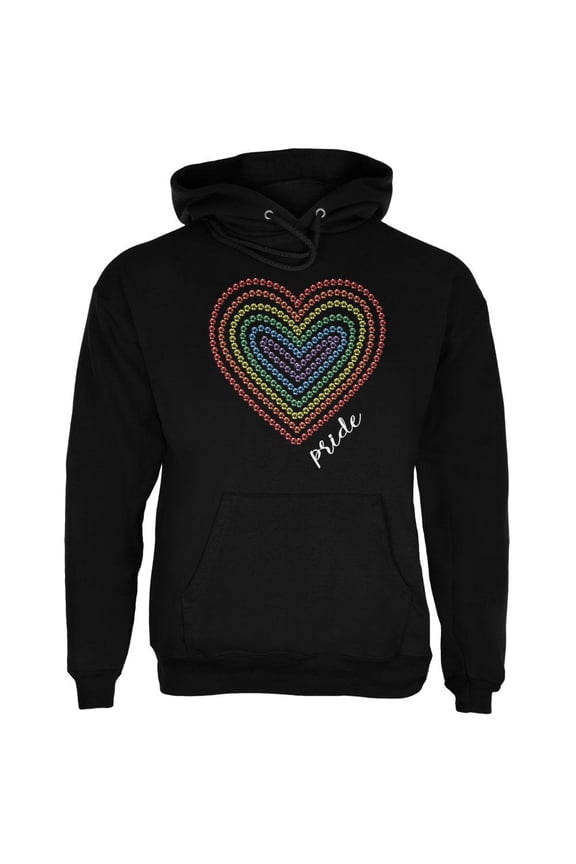 Pride Love Rainbow Gemstone Heart Mens Hoodie Black 2XL