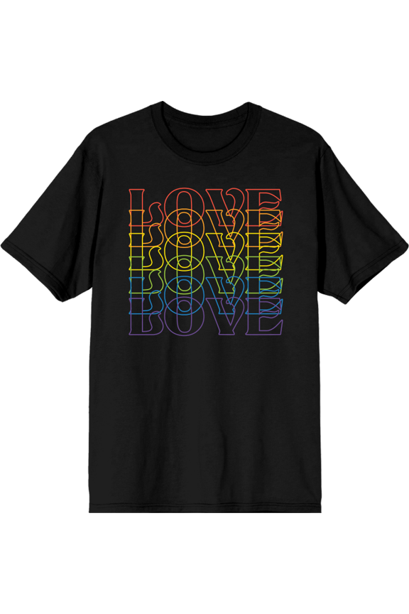 Pride "Love" Rainbow Gradient Adult Black Crew Neck Short Sleeve Tee-XXL