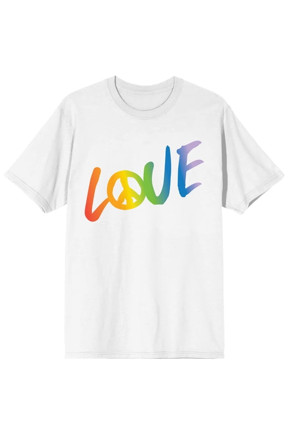Pride Love With Peace Sign Men's White T-Shirt-XL
