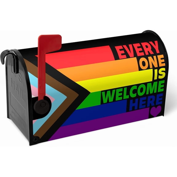 Pride Mailbox Cover Large Size Rainbow Gay Lesbian Transgender Bisexual LGBTQ Magnetic Mailbox Wrap Every One Is Welcome Here Post Letter Mail Box Covers Outdoor Decor Oversized 25.5 X 21 Inch