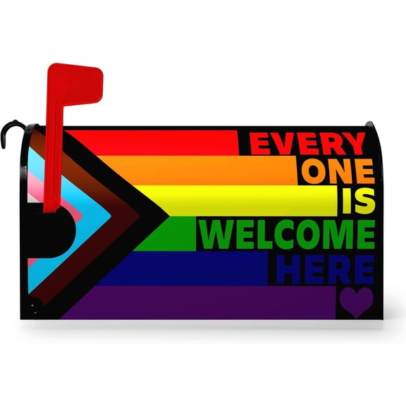 Pride Mailbox Cover Rainbow Gay Lesbian Transgender Bisexual LGBTQ Magnetic Mailbox Wrap Every One is Welcome Here Post Letter Mail Box Covers Outdoor Decor 18 X 21 inch
