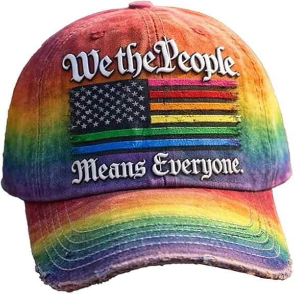 Pride Month Baseball Cap,21.7-23.6" Adjustable Strap Baseball Hat With Rainbow Color,We The People Means Everyone With USA Flag,Vintage Distressed Washable Casual Hat,Gift For LGBTQ+
