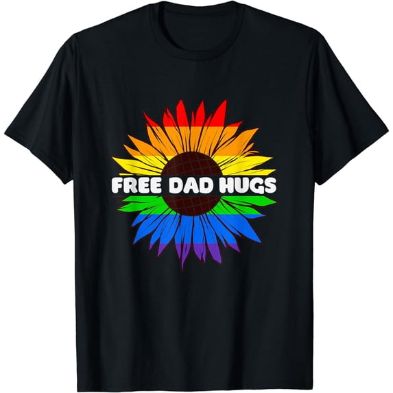 Pride Month Free Dad Hugs LGBT Flag Sunflower T-Shirt