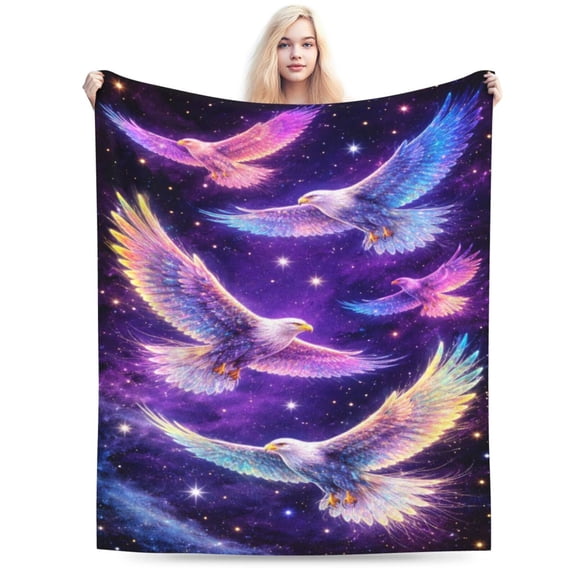 Pride Month Galaxy Eagle Blanket Rainbow Winged Bird Throw Soft Flannel Fleece Cozy Space Aesthetic Home Decor Gift for Adults 50x40