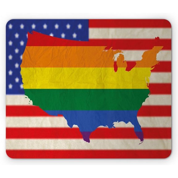 Pride Mouse Pad, USA American Flag with Rainbow Gay Marriage Nationwide Rights and Equality Theme, Rectangle Non-Slip Rubber Mousepad, Standard Size, Red Yellow