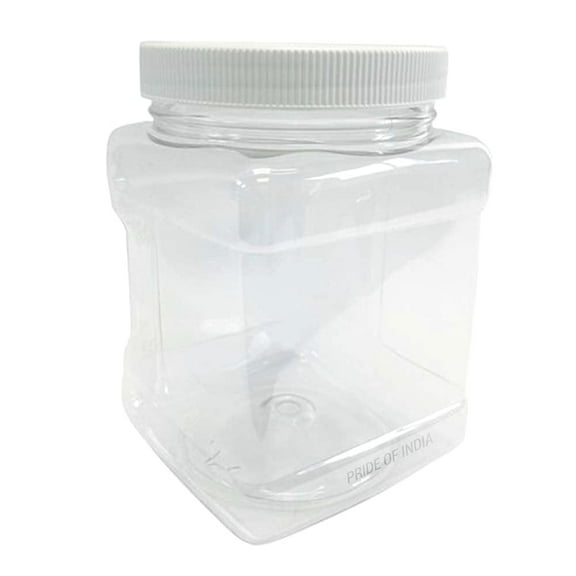 Pride Of India Clear Food Grade PET Plastic Square Grip Storage Jar w/Cap | 32 Fluid Ounces (3-4 Cup Storage Capacity) | BPA Free USA Made