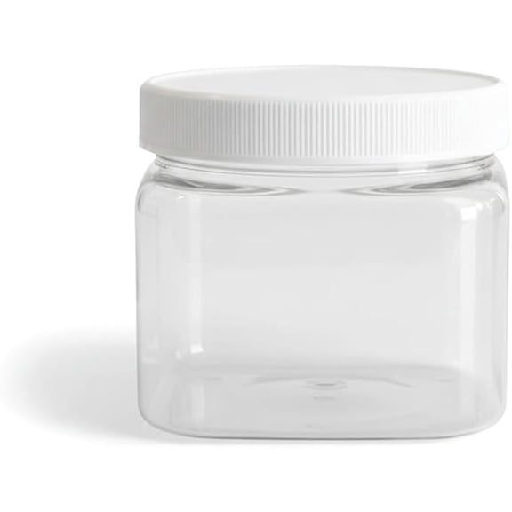 Pride Of India | Clear PET Plastic Grip Storage Jars W/Caps | 16 Fluid Ounces (Food Grade - BPA Free) (Large Round Grip Jar And Cap)