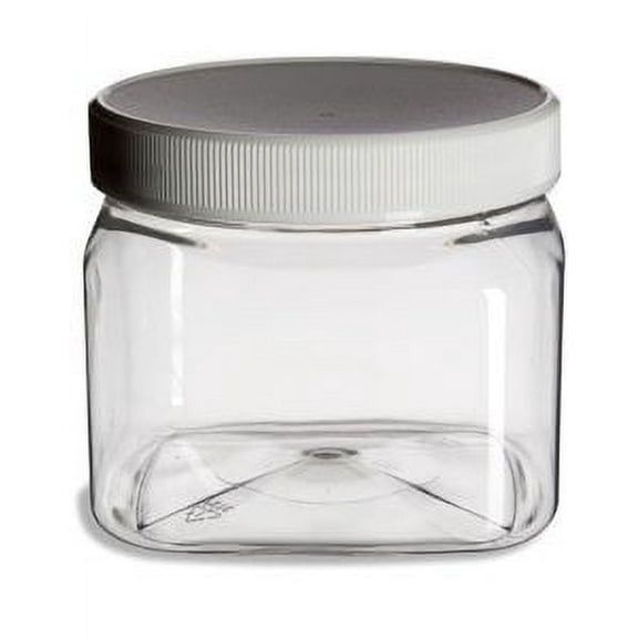 Pride Of India Clear Food Grade PET Plastic Square Storage Jar w/Cap | 16 Fluid Ounces 2-3 Cup Storage Capacity | BPA Free USA Made Dishwasher Safe