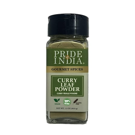 Pride of India – Curry Leaf Ground – Fresh Aroma/Distinct taste – No GMO/No Artificial Color – Traditional Indian Spice – Easy to Use – 1.3 oz. Small Dual Sifter Bottle