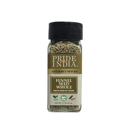 Pride of India – Fennel Seed Whole – Gourmet Spice – Fresh & Aromatic – Mouth Freshener – GMO/Gluten Free – Flavoring for bakes, meat & more – Easy to Use – 1.7 oz. Small Dual Sifter Bottle