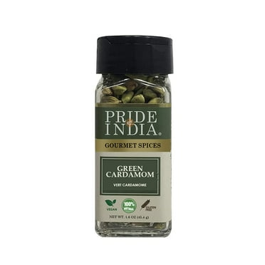 Pride Of India - Gourmet Green Cardamom Whole- 1.5 oz Dual Sifting Jar - Authentic Indian Green Pods - Best added to Rice, Tea