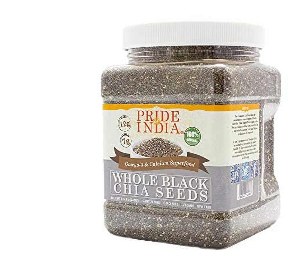 Pride Of India - Natural Black Chia Seeds - Omega-3 & Fiber Superfood, 1.25 lbs Jar