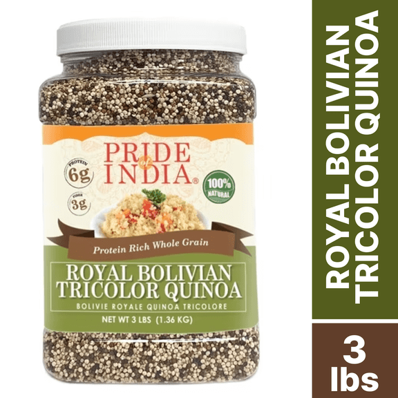 Pride of India Tricolor Quinoa 3 lbs Jar, Royal Bolivian Superfood, Gluten-Free Whole Grain