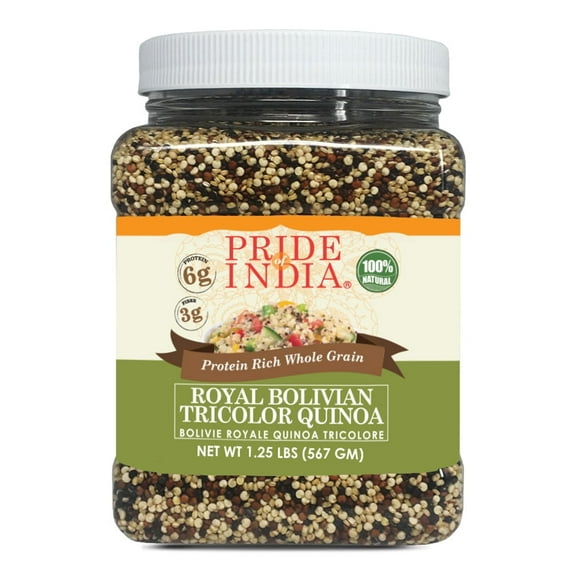 Pride Of India - Natural Three Color Quinoa - 100% Royal Bolivian Superior Grade Protein Rich Whole Grain, 1.5 lbs (24oz) Jar