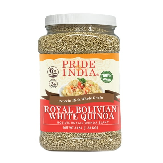 Pride Of India Natural White Royal Quinoa | Superior Grade Whole Grain, 3 lbs Jar | Rich in Bold Flavor & High in Plant Protein | Premium Whole Quinoa Superfood