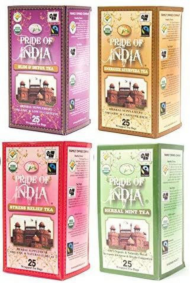 Pride Of India Organic Assorted Health Tea Bag Variety Pack (25 tea