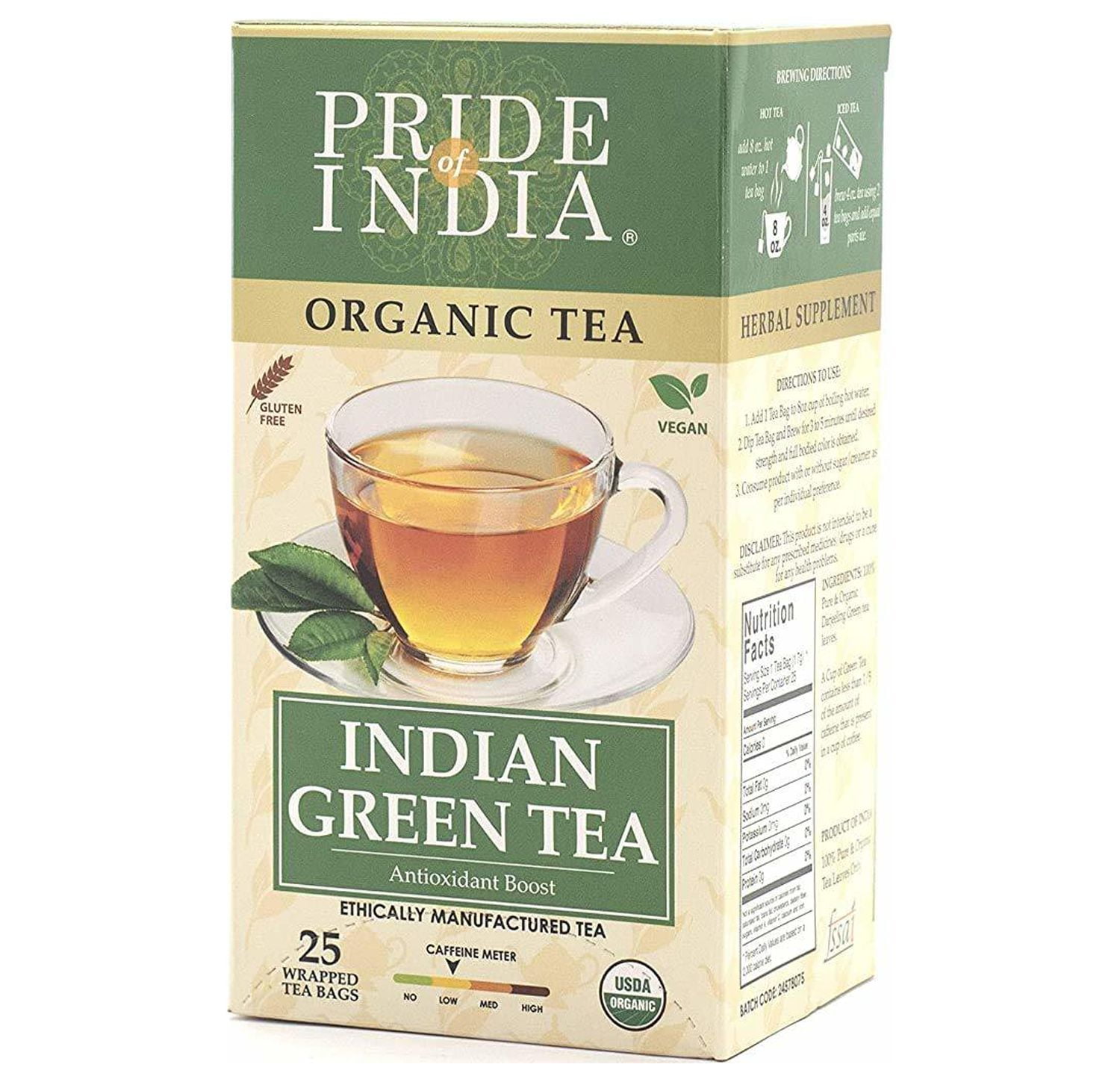 Pride Of India Organic Indian Green Tea 1 Pack (25 Tea Bags