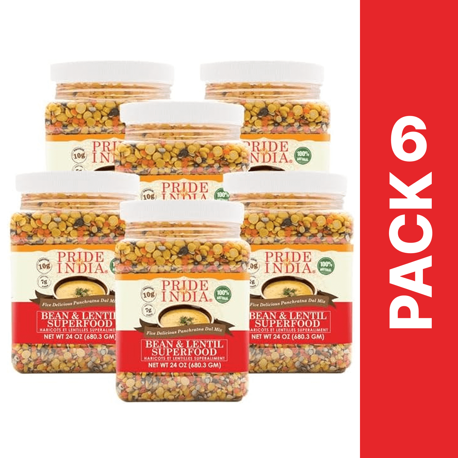 Pride Of India - PACK of 6 - Bean And Lentil Superfood, Five Mixed Beans And Lentils, 1.5 lbs Jar