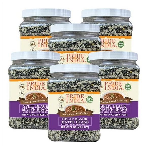 Pride Of India - PACK of 6 - Indian Split Black Gram Matpe Beans - Protein & Fiber Rich Urad Dal, 1.5 Pound Jar