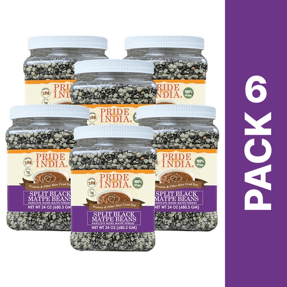 Pride Of India - PACK of 6 - Indian Split Black Gram Matpe Beans - Protein And Fiber Rich Urad Dal, 1.5 Pound Jar