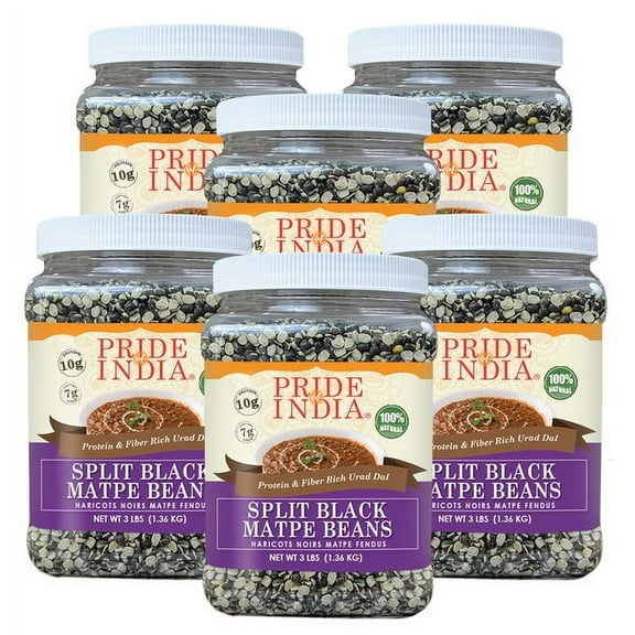 Pride of India Urad Dal (Split Black Gram), 3 lb Jar, Pack of 6
